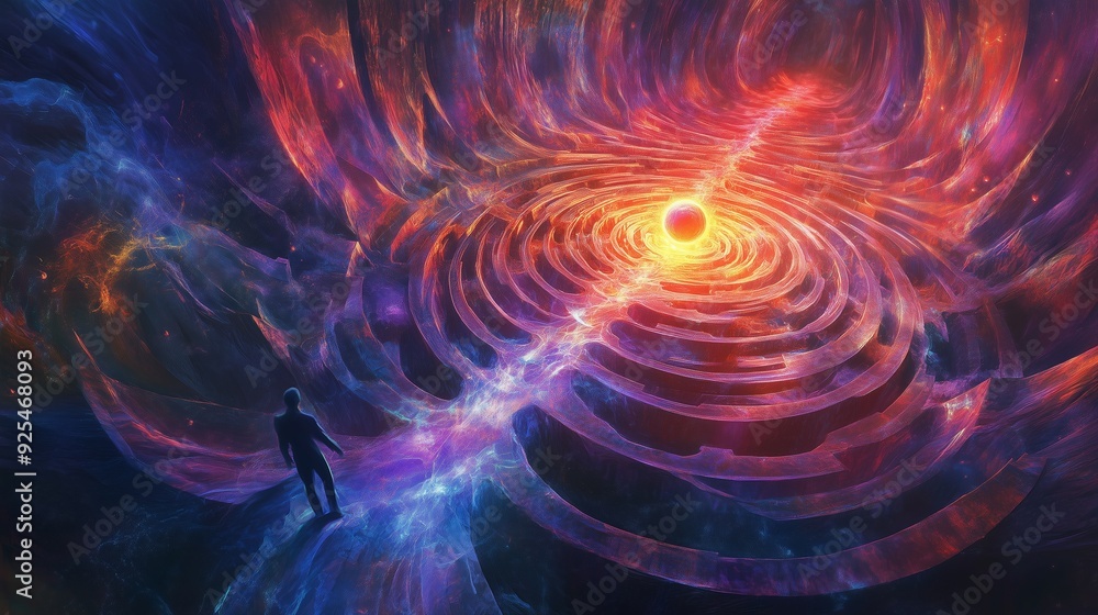 The mind is a vibrant labyrinth of light, with a pulsating orb at its heart, reflecting emotions. The mind is a vibrant labyrinth of light, with a pulsating orb at its heart, reflecting emotions.