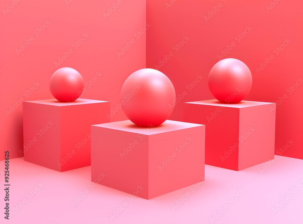 Pink 3D Balls On Cubes Abstract Background Pink 3D Balls On Cubes Abstract Background