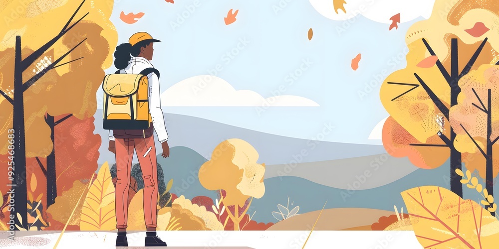 Obraz premium Woman Walking Through Autumn Forest Landscape