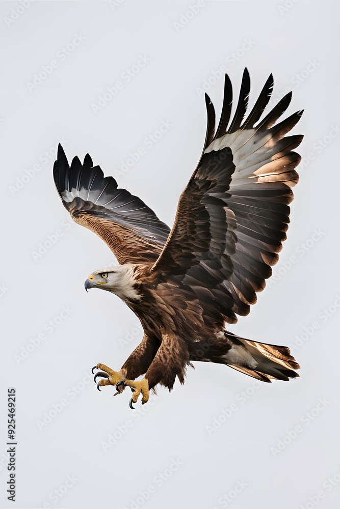 Fototapeta premium Iberian Imperial Eagle Flying with White Background, Realistic Photo, Pattern Background, Wallpaper, Cover and Screen for Smartphone, Cell Phone, Computer, Laptop