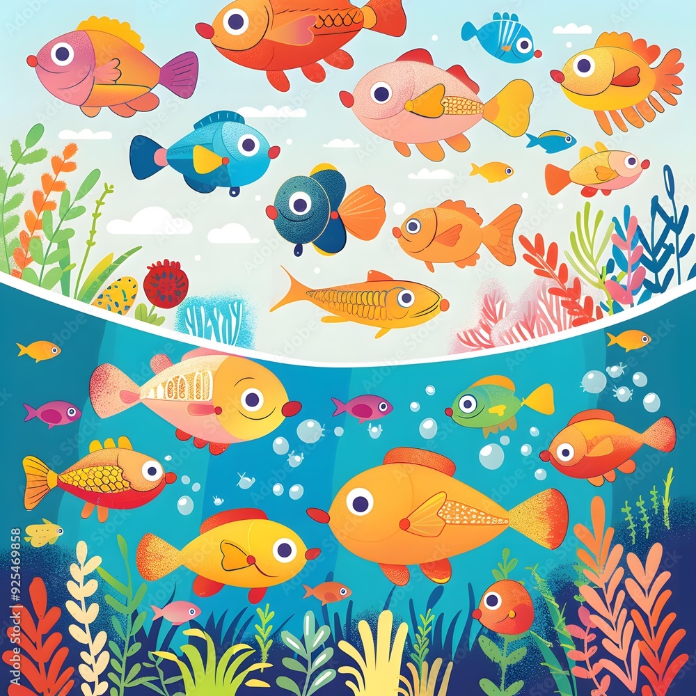 Fototapeta premium Cute Cartoon Fish Underwater Illustration
