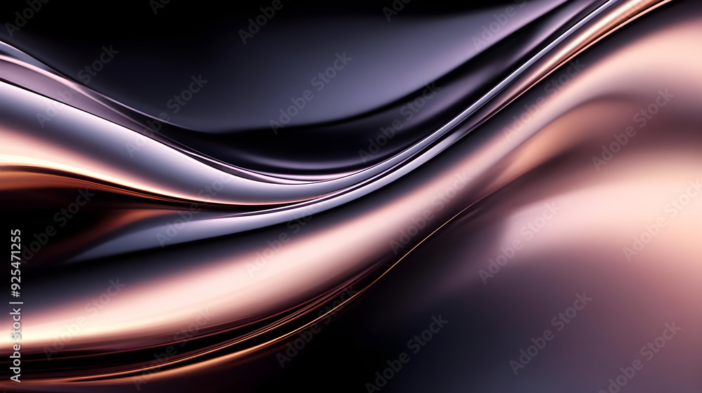Obraz premium Abstract flowing waves in dark and metallic tones.