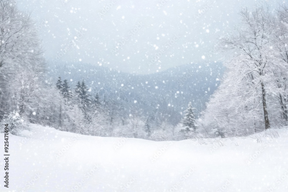 Serene winter landscape with trees and snowfall, creating a peaceful snowy atmosphere. Serene winter landscape with trees and snowfall, creating a peaceful snowy atmosphere.