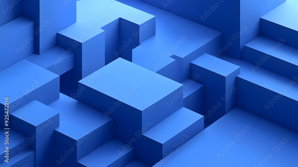 Abstract geometric blue shapes 3D render. Abstract geometric blue shapes 3D render.