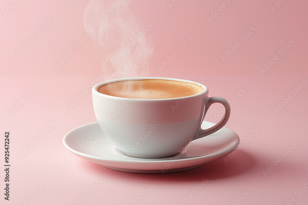 A Cup of Coffee with Steam on a Pink Background A Cup of Coffee with Steam on a Pink Background