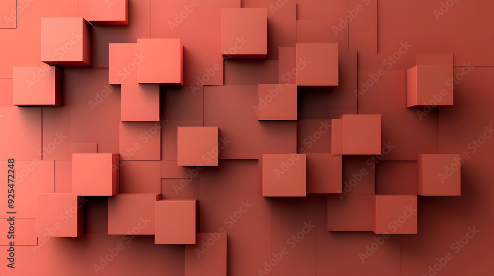 Abstract geometric composition of red cubes on a textured background. Abstract geometric composition of red cubes on a textured background.