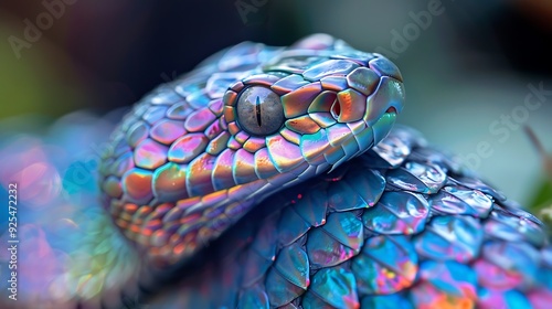 Highlight the iridescence of the snake's scales, shimmering like precious gems. photo