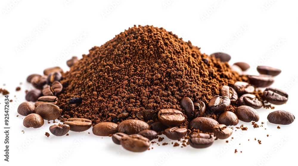 Heap of ground coffee and beans on white background Heap of ground coffee and beans on white background