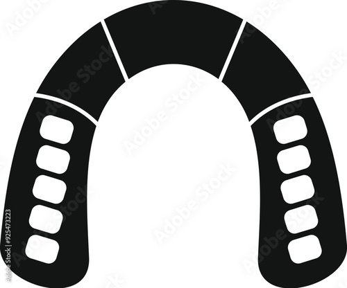 Black and white icon of a mouth guard, essential piece of equipment for protecting teeth during contact sports