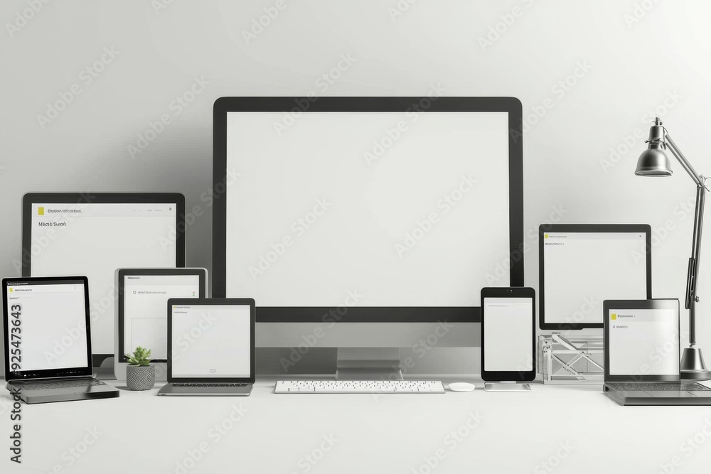 Multiple responsive screen and mobile devices mockup created with Generative AI Multiple responsive screen and mobile devices mockup created with Generative AI