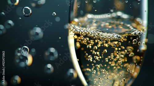 Illustrate a glass of champagne with effervescent bubbles rising, celebrating beauty and indulgence. photo