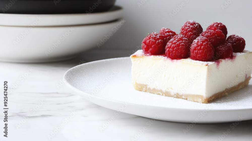 A close-up of a raspberry cheesecake slice on a white marble table, featuring a crumbly crust and rich creamy cheese, topped with fresh raspberries giving a luxurious feel. A close-up of a raspberry cheesecake slice on a white marble table, featuring a crumbly crust and rich creamy cheese, topped with fresh raspberries giving a luxurious feel.