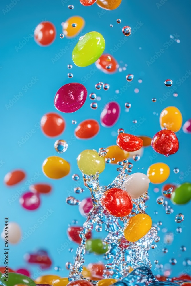 Pile of candy drops suspended above soda pop, with bubbles around them. Pile of candy drops suspended above soda pop, with bubbles around them.