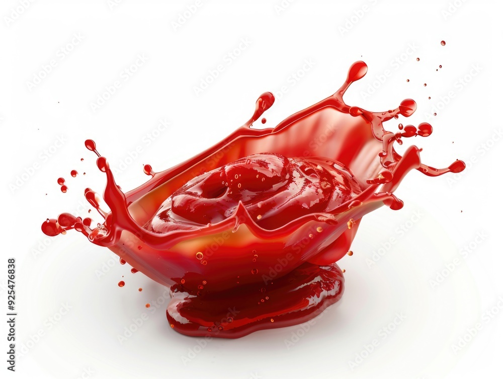 A dramatic and vivid splash of red liquid spilling from a bowl, creating an energetic and chaotic scene. A dramatic and vivid splash of red liquid spilling from a bowl, creating an energetic and chaotic scene.