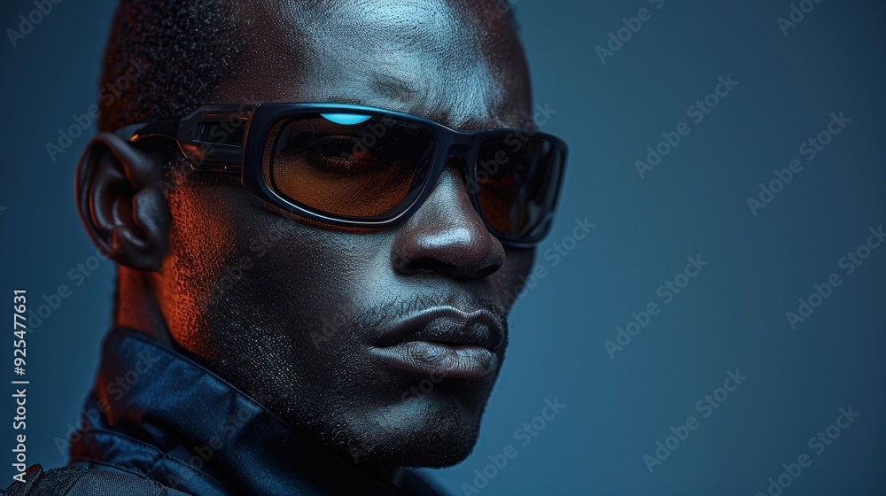 Obraz premium Portrait of a man wearing sunglasses in a dramatic lighting setup