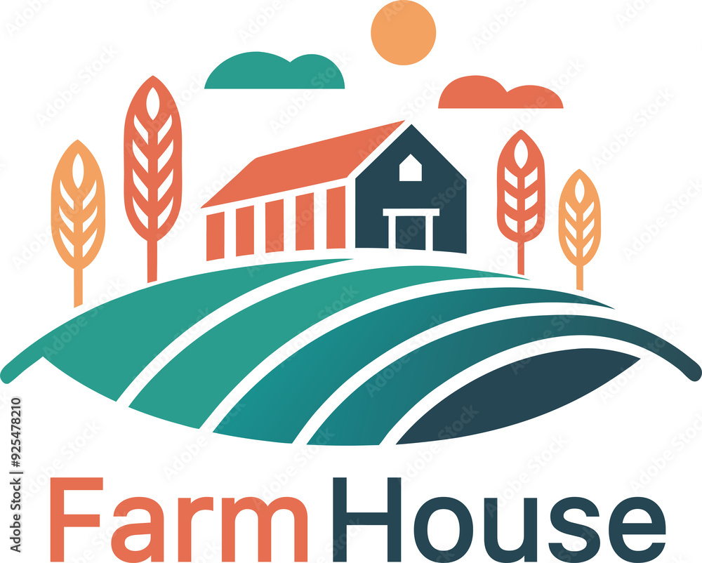 Naklejka premium Farm house with farm landscape for labe