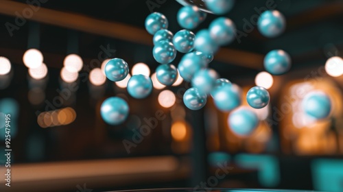 Blue Spheres Falling Through a Bokeh Background