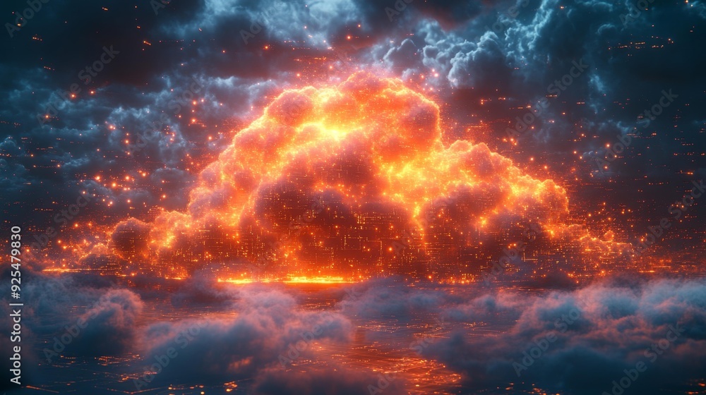 Epic fiery cloudscape above a city - generative ai Epic fiery cloudscape above a city - generative ai