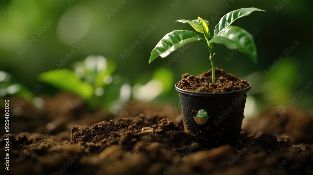 A small sapling grows in the earth, symbolizing growth and natural development. A small sapling grows in the earth, symbolizing growth and natural development.