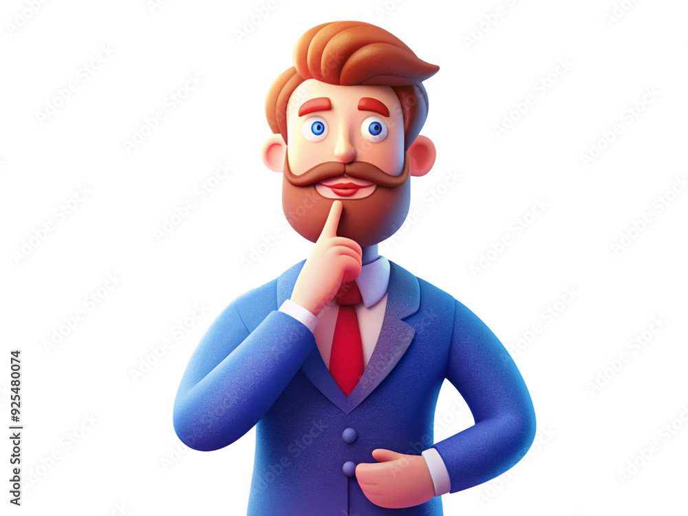 Confused 3d cartoon character businessman with question mark. Confused 3d cartoon character businessman with question mark.