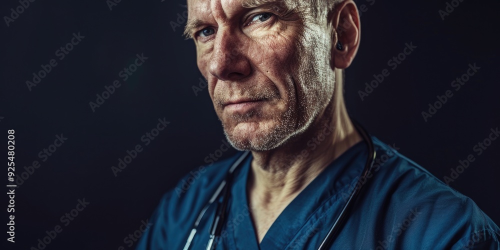 Physician in surgical attire preparing for a procedure. Focus on patient care and sterile environment within hospital setting. Physician in surgical attire preparing for a procedure. Focus on patient care and sterile environment within hospital setting.
