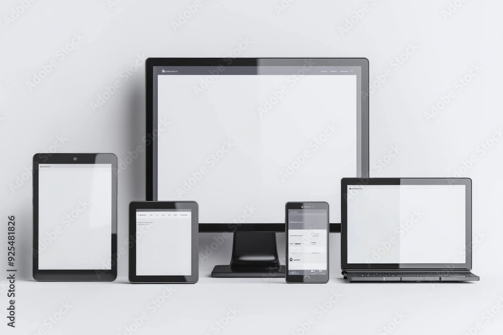 Multiple responsive screen and mobile devices mockup created with Generative AI Multiple responsive screen and mobile devices mockup created with Generative AI