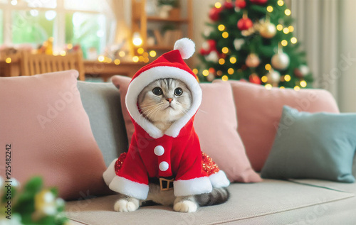Little cat waiting for Christmas