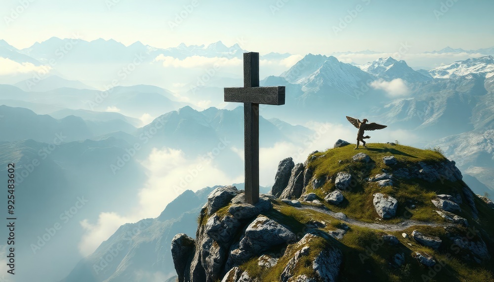 cross on the top of the mountain. cristian, ai cross on the top of the mountain. cristian, ai