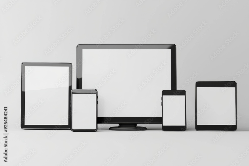 Multiple responsive screen and mobile devices mockup created with Generative AI Multiple responsive screen and mobile devices mockup created with Generative AI