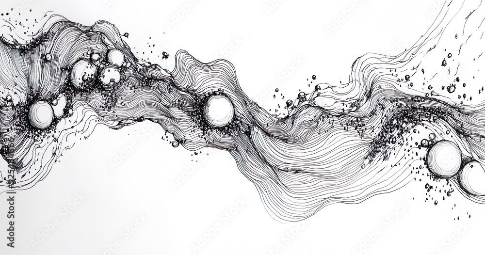 Intricate Line Art with Spheres and Organic Flowing Patterns Intricate Line Art with Spheres and Organic Flowing Patterns