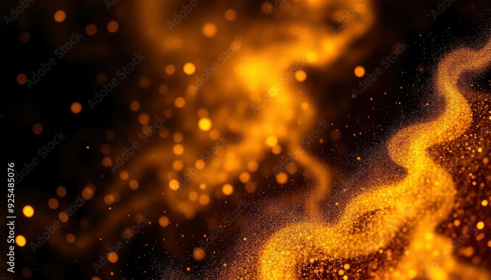 Obraz premium Abstract magic gold dust background over black. Beautiful golden art widescreen background, ai