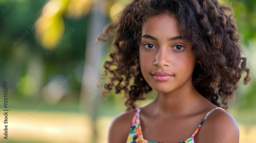 A young girl with curly hair and a cute dress stands outdoors, smiling gently and representing innocence and joy in a natural setting. A young girl with curly hair and a cute dress stands outdoors, smiling gently and representing innocence and joy in a natural setting.
