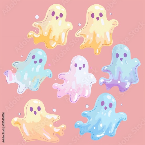 Cute ghosts shaped like candy, pastel colors, playful, Halloween theme photo