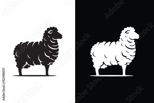 Sheep icon illustration on white and black background.