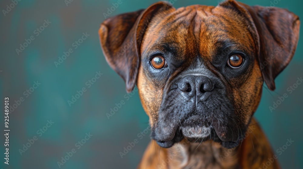 Boxer dog with expressive eyes posing against a textured background in a cozy indoor setting Boxer dog with expressive eyes posing against a textured background in a cozy indoor setting