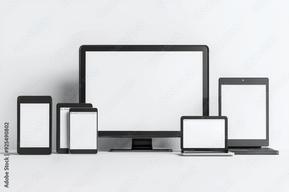 Multiple responsive screen and mobile devices mockup created with Generative AI Multiple responsive screen and mobile devices mockup created with Generative AI