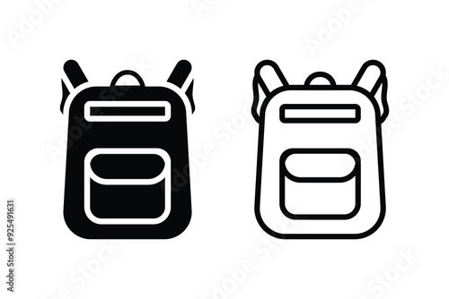 Set of Educational and Travel Bag icon collection. School and Picnic backpack . Vector Illustration.