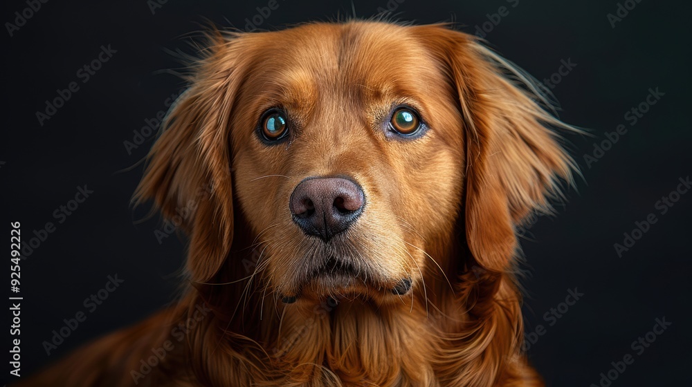 Golden retriever with expressive eyes against a dark background Golden retriever with expressive eyes against a dark background