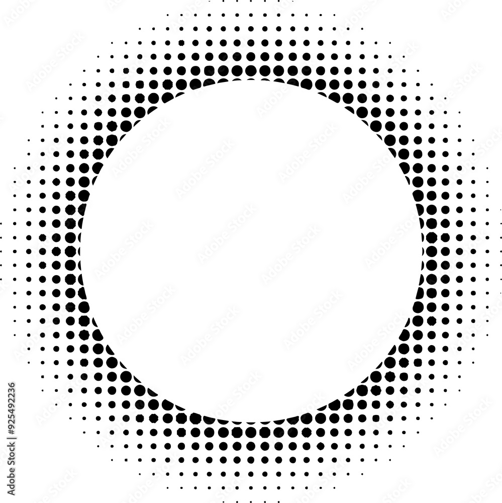 Circular halftone of black dots decreasing Circular halftone of black dots decreasing