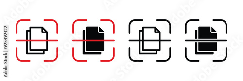 Set of  Document Scanning Process icon. Paperwork Digitization symbol. Vector illustration.