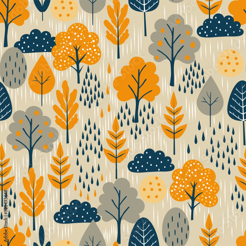autumn rain in the forest. seamless pattern