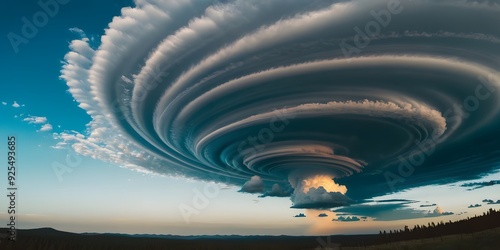 Terrific swirl clouds dominating the sky, creating a powerful and awe-inspiring visual impact. photo