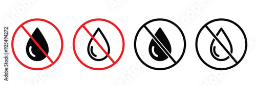 Set of No Water or Oil Contact icon collection. Liquid and Oil Prohibition Sign. vector Illustration.