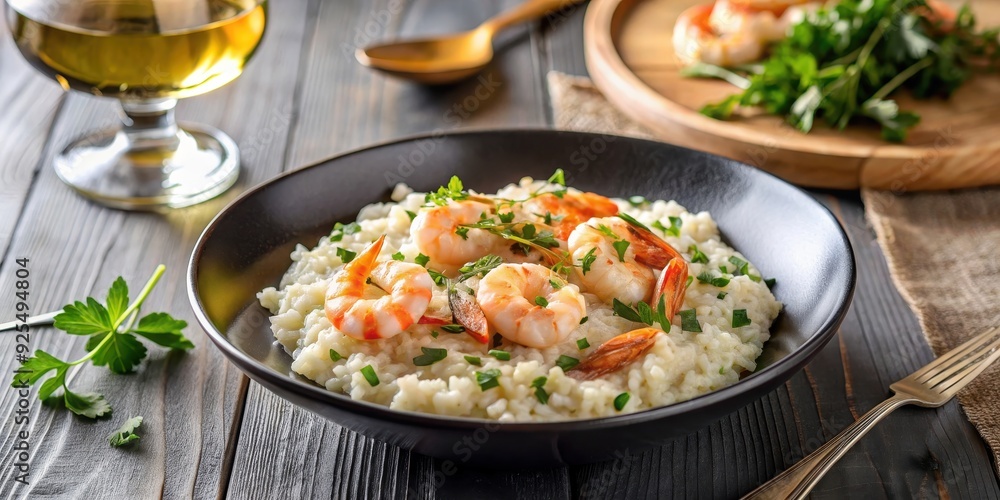 Creamy shrimp risotto cooked with Arborio rice, herbs, and white wine, shrimp, risotto, creamy, Arborio rice Creamy shrimp risotto cooked with Arborio rice, herbs, and white wine, shrimp, risotto, creamy, Arborio rice