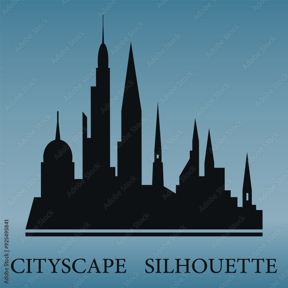 The city skyline. Silhouettes of buildings. Vector on a blue background The city skyline. Silhouettes of buildings. Vector on a blue background