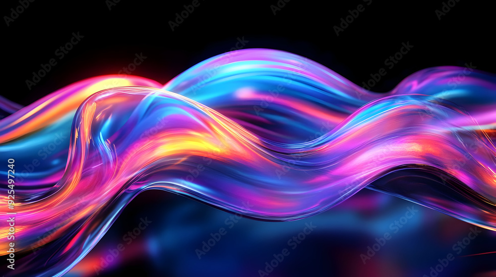 Abstract neon glowing waves in pink, yellow and blue colors. Abstract neon glowing waves in pink, yellow and blue colors.