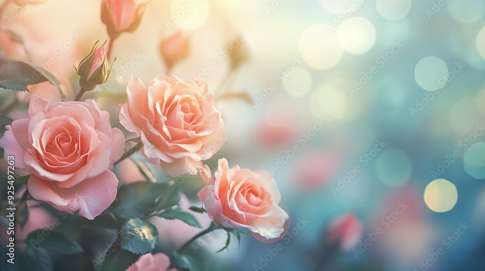 Light background with pink roses, ideal for a floral and holiday theme, wedding invitation, or beauty brand image Light background with pink roses, ideal for a floral and holiday theme, wedding invitation, or beauty brand image