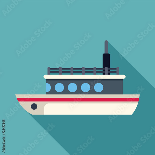 Minimalist vector illustration of a passenger ship sailing on water surface, perfect for travel and tourism related projects