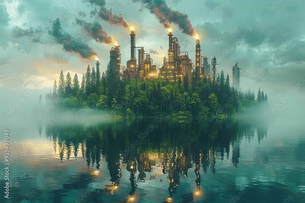 A factory with a refining power plant green Industrial Environmental, Generative Ai A factory with a refining power plant green Industrial Environmental, Generative Ai