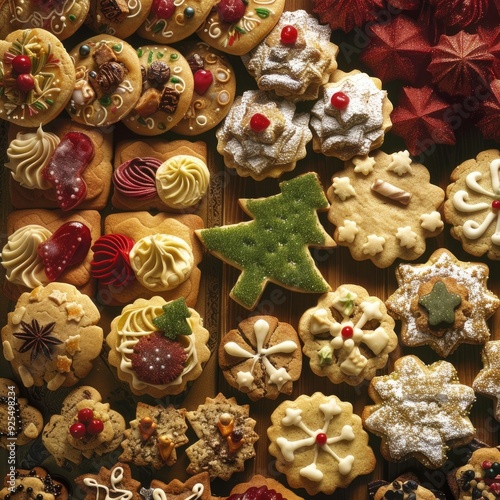Variety of Christmas cookies. Generative ai.